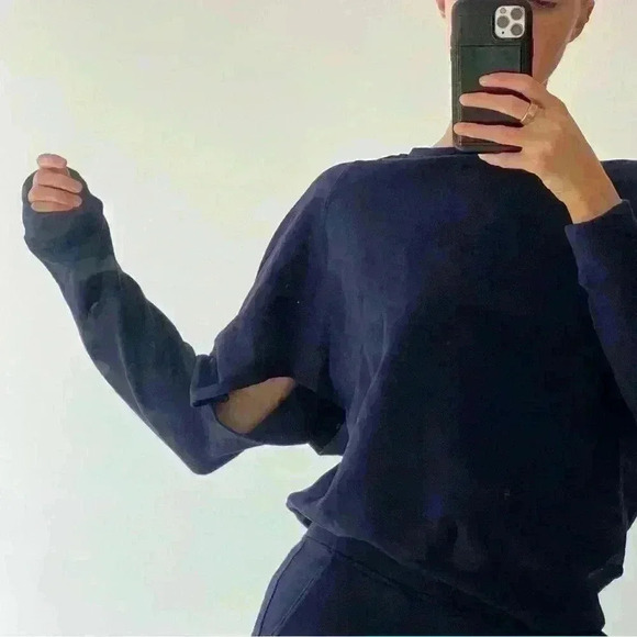 NWT Tate Jones Lounge Cozy Set Crew Sweatshirt + Side Slit Sweat Navy Si… - Picture 8 of 13